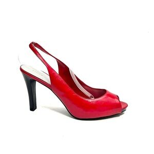 Vintage Y2K lipstick red vegan patent leather platform slingback heels